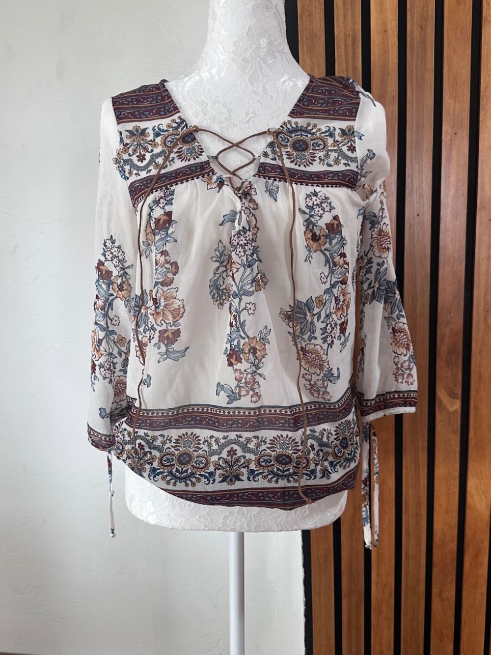 Women’s Maurices Floral See Through Blouse Size S. 20 inches pit to pit.